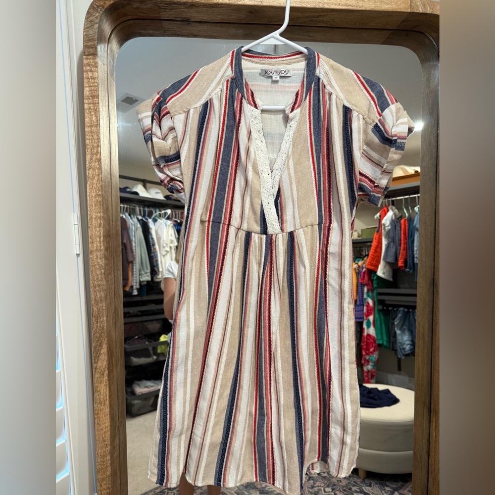 Joy Joy Striped Mini Dress - Red, Blue, Cream